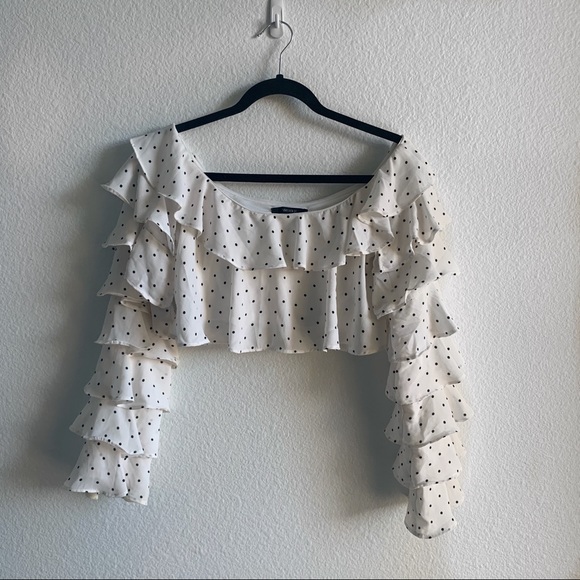 FOREVER 21 Polka Dot Ruffle Sleeve Crop Top - Picture 2 of 4